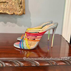 Christian Louboutin Marthastrass 100 Rainbow Strass Mules size 37